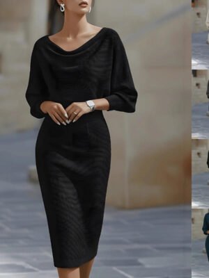 14bed9b5-ff0b-442d-a97c-f75be3ea8168.jpg Pleated Batwing Sleeve Midi Dress - Women's Fashionable A-Line Casual Daywear