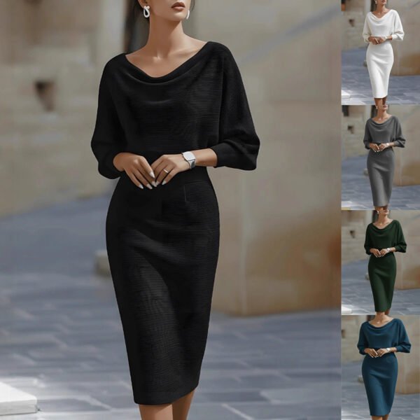 14bed9b5-ff0b-442d-a97c-f75be3ea8168.jpg Pleated Batwing Sleeve Midi Dress - Women's Fashionable A-Line Casual Daywear
