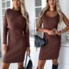 29c954e1-cbaf-4ac6-8f00-7f053eb9b760.jpg 2pcs Suit Women's Solid Stripe Long-sleeved Top And Tight Suspender Skirt Fashion Autumn Winter Slim Clothing