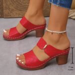 2feae77e-56ec-4184-872e-c0a60c8077f4-1.jpg Chunky Heel Sandals Summer Round Toe Plaid Slides Slippers Fashion Outdoor High Heels Shoes For Women