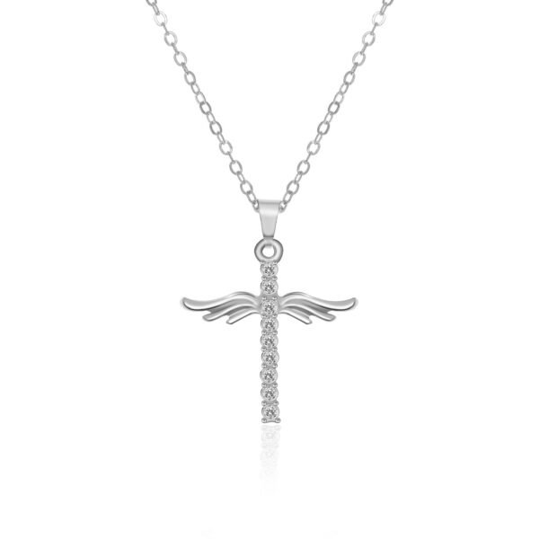 Angel Wings Cross Pendant Necklace For Woman With O Type Stainless Steel Chain Necklace Jewelry Gift