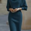 4c9659d3-930f-42da-b75a-2bbc9623cbc0.jpg Pleated Batwing Sleeve Midi Dress - Women's Fashionable A-Line Casual Daywear