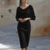 543b6559-f45e-458f-aca6-0cbcb59e2b53.jpg Pleated Batwing Sleeve Midi Dress - Women's Fashionable A-Line Casual Daywear