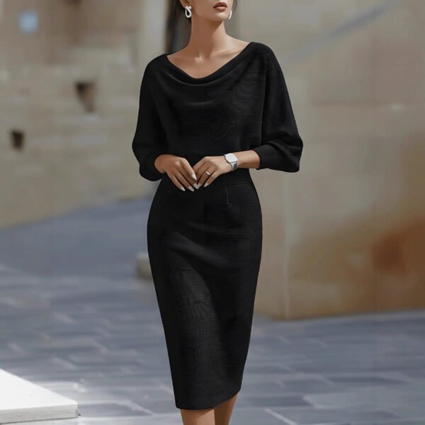 543b6559-f45e-458f-aca6-0cbcb59e2b53.jpg Pleated Batwing Sleeve Midi Dress - Women's Fashionable A-Line Casual Daywear