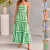 5bbe35e4-c854-42a3-9c28-e28c4602b7da.jpg Summer Striped Printed Suspender Long Dress With Pockets Fashion Square Neck Backless Dresses For Beach Vacation Women Clothing