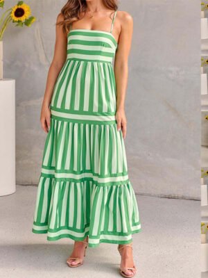 5bbe35e4-c854-42a3-9c28-e28c4602b7da.jpg Summer Striped Printed Suspender Long Dress With Pockets Fashion Square Neck Backless Dresses For Beach Vacation Women Clothing