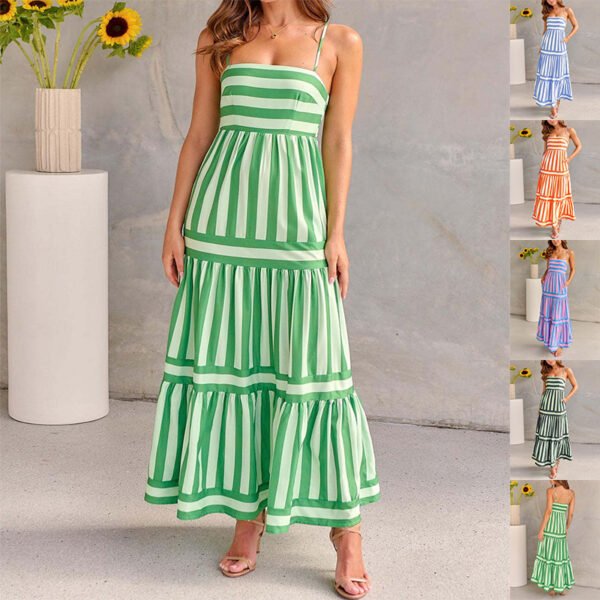 5bbe35e4-c854-42a3-9c28-e28c4602b7da.jpg Summer Striped Printed Suspender Long Dress With Pockets Fashion Square Neck Backless Dresses For Beach Vacation Women Clothing