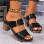 64893dae-c832-48e7-847f-b60a4d8a192a-1.jpg Chunky Heel Sandals Summer Round Toe Plaid Slides Slippers Fashion Outdoor High Heels Shoes For Women