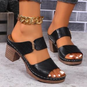 64893dae-c832-48e7-847f-b60a4d8a192a.jpg Chunky Heel Sandals Summer Round Toe Plaid Slides Slippers Fashion Outdoor High Heels Shoes For Women