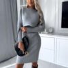 712de90c-cf18-467c-9103-41b45932a866.jpg 2pcs Suit Women's Solid Stripe Long-sleeved Top And Tight Suspender Skirt Fashion Autumn Winter Slim Clothing