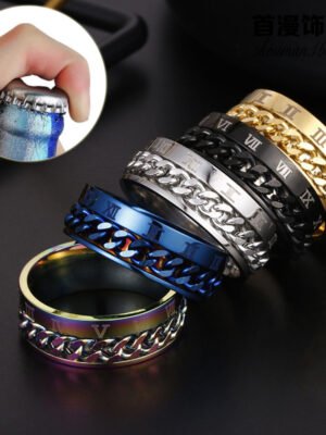 Roman Letter Rotatable Chain Rings Men Digital Titanium Steel RingFor Couple High Quality Multifunctional Bottle Opener Ring Spinner Jewelry Punk Gifts