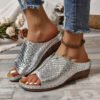 7ce4db70-1d83-43a8-9368-452e29d02980.jpg Fashion Crocodile-pattern Wedges Sandals Summer Outdoor Thick-soled Slippers Fish Mouth Shoes For Women