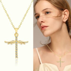 8c9a0b3a-d56b-4ea7-a196-ddd2396bb97a.jpg Angel Wings Cross Pendant Necklace For Woman With O Type Stainless Steel Chain Necklace Jewelry Gift