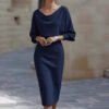8d9d1760-6cf8-410e-9325-d6822b90ed92.jpg Pleated Batwing Sleeve Midi Dress - Women's Fashionable A-Line Casual Daywear