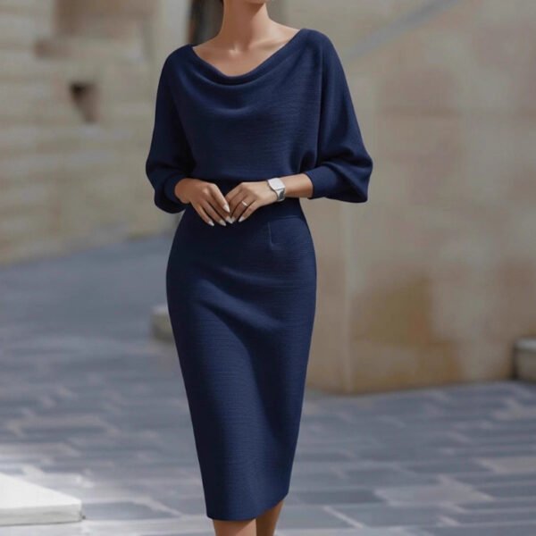 8d9d1760-6cf8-410e-9325-d6822b90ed92.jpg Pleated Batwing Sleeve Midi Dress - Women's Fashionable A-Line Casual Daywear