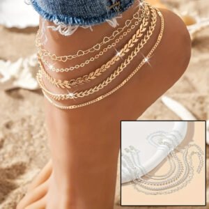 94f53985-cab8-49e8-88ce-c7781ceea59a.jpg 5Pcs Bohemian Airplane Chain Ankle Chain Fashion Design Heart-shaped Chain Anklets Women's Summer Beach On Foot Chain Jewelry