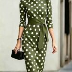 967bb44a-e10f-478b-a747-5dc7c52c652c-1.jpg Women Elegant Black White Polka Dot Midi Dress With Waist Belt Three-Quarter Sleeve O Neck Pencil Bodycon Formal Work Office Party Dress