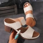9afdc1b3-dfa1-41c4-a887-8e70c1e03d66-1.jpg Chunky Heel Sandals Summer Round Toe Plaid Slides Slippers Fashion Outdoor High Heels Shoes For Women