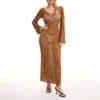 A9ed24772be954620af505203a4a5d260n.webp Yiiciovy Sexy Women Long Knit Beach Dress Hollow-Out Deep V-Neck Long Sleeve Bikini Cover-Ups Dress Fall Backless Holiday Dress