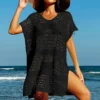 S0aa7633085104d898558cd9b753fcae6S.webp Knitting V-Neck Sexy Hollow Out Beach Bikini Cover-Ups Ladies Summer Vacation Casual Loose Beachwear Sunscreen Smock