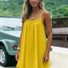 New Women's Off-Shoulder Loose Dress Pure Color Strap Casual Fashionable Summer Gown Cross-Border Loose Fit Maxi Dress