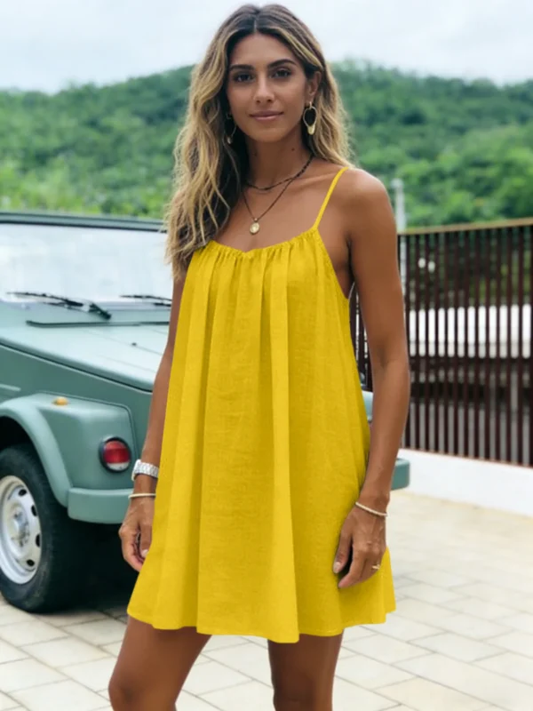 New Women's Off-Shoulder Loose Dress Pure Color Strap Casual Fashionable Summer Gown Cross-Border Loose Fit Maxi Dress