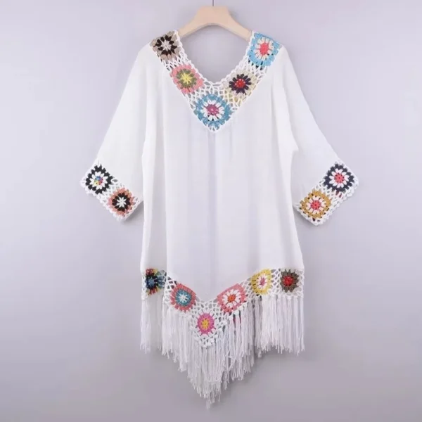 S19e0702a37ed498ea3069bf9b5704137G.webp Fashion Fringe Trim Bikini Cover Up V-Neck Hollow Design Beach Cover-Up Crochet Pattern Bathing Suit Cover for Women