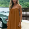 New Women's Off-Shoulder Loose Dress Pure Color Strap Casual Fashionable Summer Gown Cross-Border Loose Fit Maxi Dress