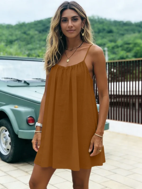 New Women's Off-Shoulder Loose Dress Pure Color Strap Casual Fashionable Summer Gown Cross-Border Loose Fit Maxi Dress