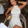 Elegant Off-Shoulder Polka Dot Mini Dress Women's Sleeveless Backless High Waist Y2K Summer Fashion Club Party Gown