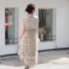 S2f0b02217dd94e52bec24fee136851b8j.webp Crochet Beach Dress Lace Women Summer Seaside Bikini Cover Up Oversize Sexy Sleeveless Hollow Out Front Short Back Long