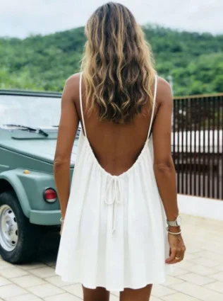 New Women's Off-Shoulder Loose Dress Pure Color Strap Casual Fashionable Summer Gown Cross-Border Loose Fit Maxi Dress