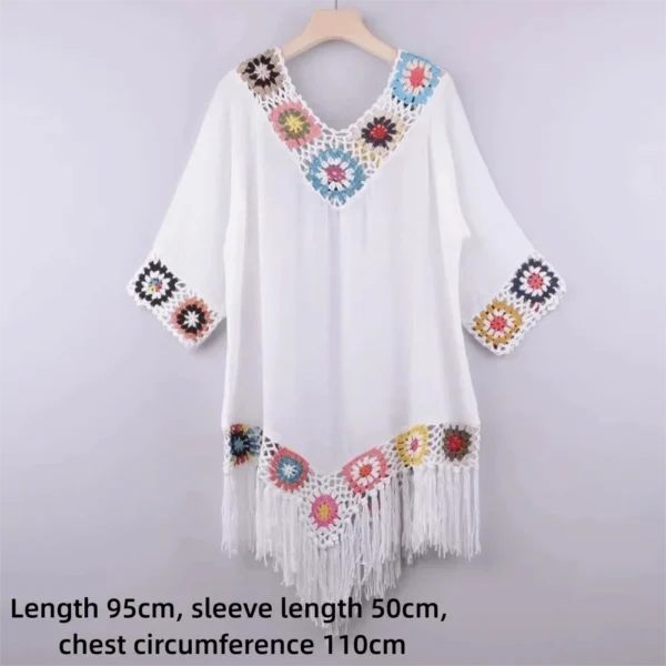 S3824cffaed7140f096ee0dada1b5a44eH.webp Fashion Fringe Trim Bikini Cover Up V-Neck Hollow Design Beach Cover-Up Crochet Pattern Bathing Suit Cover for Women
