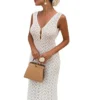 Solid Color Hollow Knitted Beach Vacation Dress Elegant Sleeveless Skinny Cover-up Dress Women Sexy Perspective Swimwear Dress