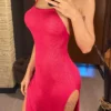 XS - L 12 Colors High Slit Crochet Knitted Tunic Beach Cover Up Cover-ups Beach Dress Beach Wear Beachwear Female Women V5316