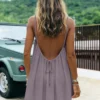 New Women's Off-Shoulder Loose Dress Pure Color Strap Casual Fashionable Summer Gown Cross-Border Loose Fit Maxi Dress