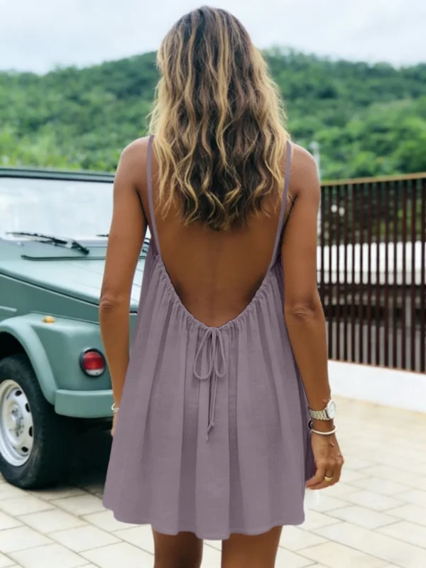 New Women's Off-Shoulder Loose Dress Pure Color Strap Casual Fashionable Summer Gown Cross-Border Loose Fit Maxi Dress