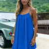 New Women's Off-Shoulder Loose Dress Pure Color Strap Casual Fashionable Summer Gown Cross-Border Loose Fit Maxi Dress
