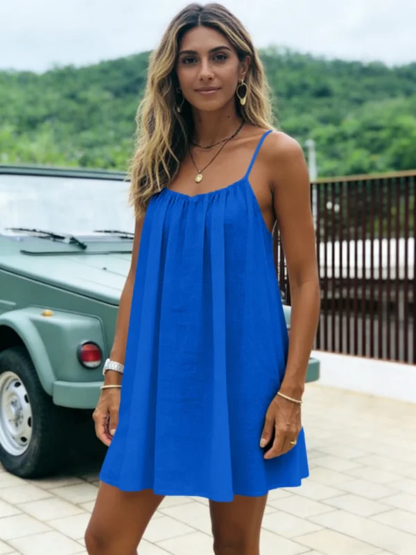 New Women's Off-Shoulder Loose Dress Pure Color Strap Casual Fashionable Summer Gown Cross-Border Loose Fit Maxi Dress