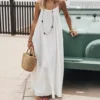S5f9f57d13a144250957e39168cc0e4afQ.webp New Arrival Women's Strapless Backless Long Loose Home Dress Comfortable Sleepwear Casual Maxi Dress