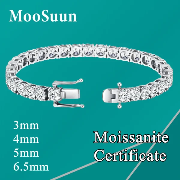 S65ce7fd259b748788649e95b9163fe60t.webp MooSuun 3mm--6.5mm Moissanite Diamond Tennis Bracelet for Women Men Luxury Fine Jewelry Pass Test S925 Sterling Silver