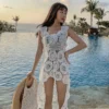 S687efd89a3af4f768708534912a7ab5eT.webp Crochet Beach Dress Lace Women Summer Seaside Bikini Cover Up Oversize Sexy Sleeveless Hollow Out Front Short Back Long