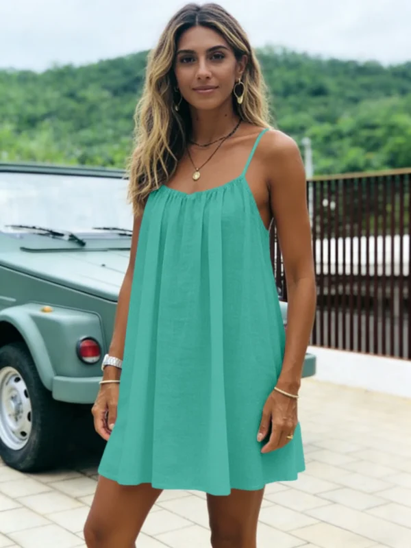 New Women's Off-Shoulder Loose Dress Pure Color Strap Casual Fashionable Summer Gown Cross-Border Loose Fit Maxi Dress