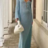 S83010c2cc7a64684add444402e21d430s.webp Yiiciovy Sexy Women Long Knit Beach Dress Hollow-Out Deep V-Neck Long Sleeve Bikini Cover-Ups Dress Fall Backless Holiday Dress
