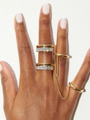 S8350804600124ed5a6f2f5b3e87d78c24.webp Fashion CZ Zircon Stainless Steel Double Layer Chain Ring for Women Gold Plated Tassel Link Ring Hip Hop Jewelry Waterproof