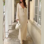S8e98cfe1e9354f54b8b9bd2393e7a0bbh-1.webp Yiiciovy Sexy Women Long Knit Beach Dress Hollow-Out Deep V-Neck Long Sleeve Bikini Cover-Ups Dress Fall Backless Holiday Dress
