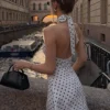 Elegant Off-Shoulder Polka Dot Mini Dress Women's Sleeveless Backless High Waist Y2K Summer Fashion Club Party Gown