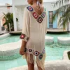 Sa159bcca03754fe1ad62458a2aa6b26cp.webp Fashion Fringe Trim Bikini Cover Up V-Neck Hollow Design Beach Cover-Up Crochet Pattern Bathing Suit Cover for Women