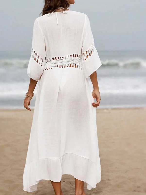 Sb77677dcc58a41c5bb2c1f923aebb3a9r.webp Summer Dress Crochet Boho Beach Swimsuit Cover Up Lace-Up Long Blouse Hollow Out Open-Front Cover-Up Duster Kimono Beach Dress