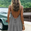 New Women's Off-Shoulder Loose Dress Pure Color Strap Casual Fashionable Summer Gown Cross-Border Loose Fit Maxi Dress